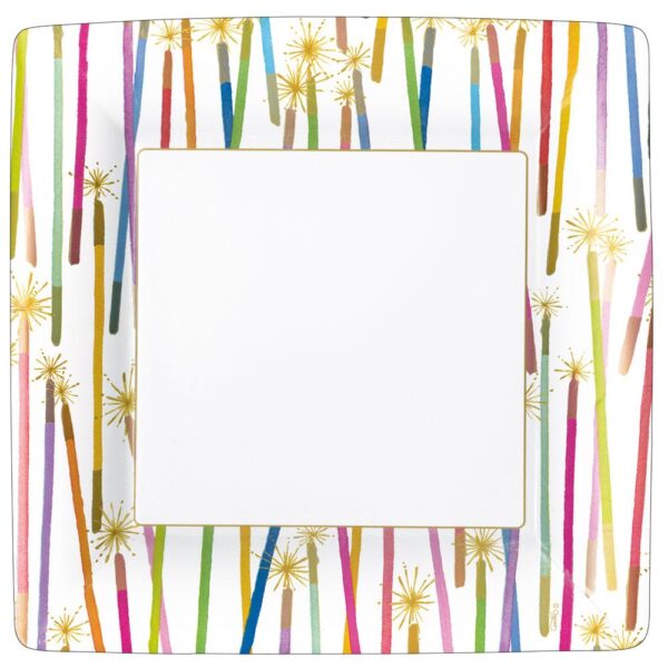 Party Candles Square Paper Dinner Plates